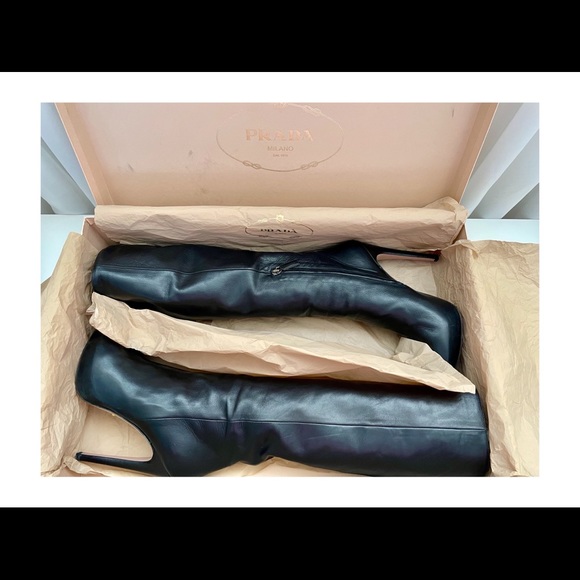 PRADA Soft Calf Leather High Heel Boots 39.5 - Picture 6 of 13